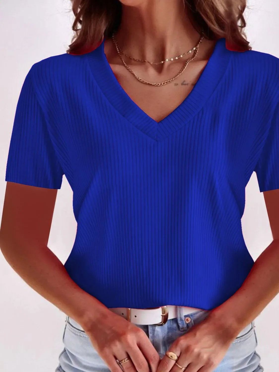 Full Size Solid V-Neck Short Sleeve T-Shirt Plus Size - Southern Shores Clothing
