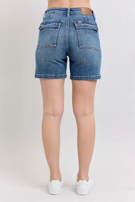 High Rise Denim Shorts Plus Size Stretch - Southern Shores Clothing