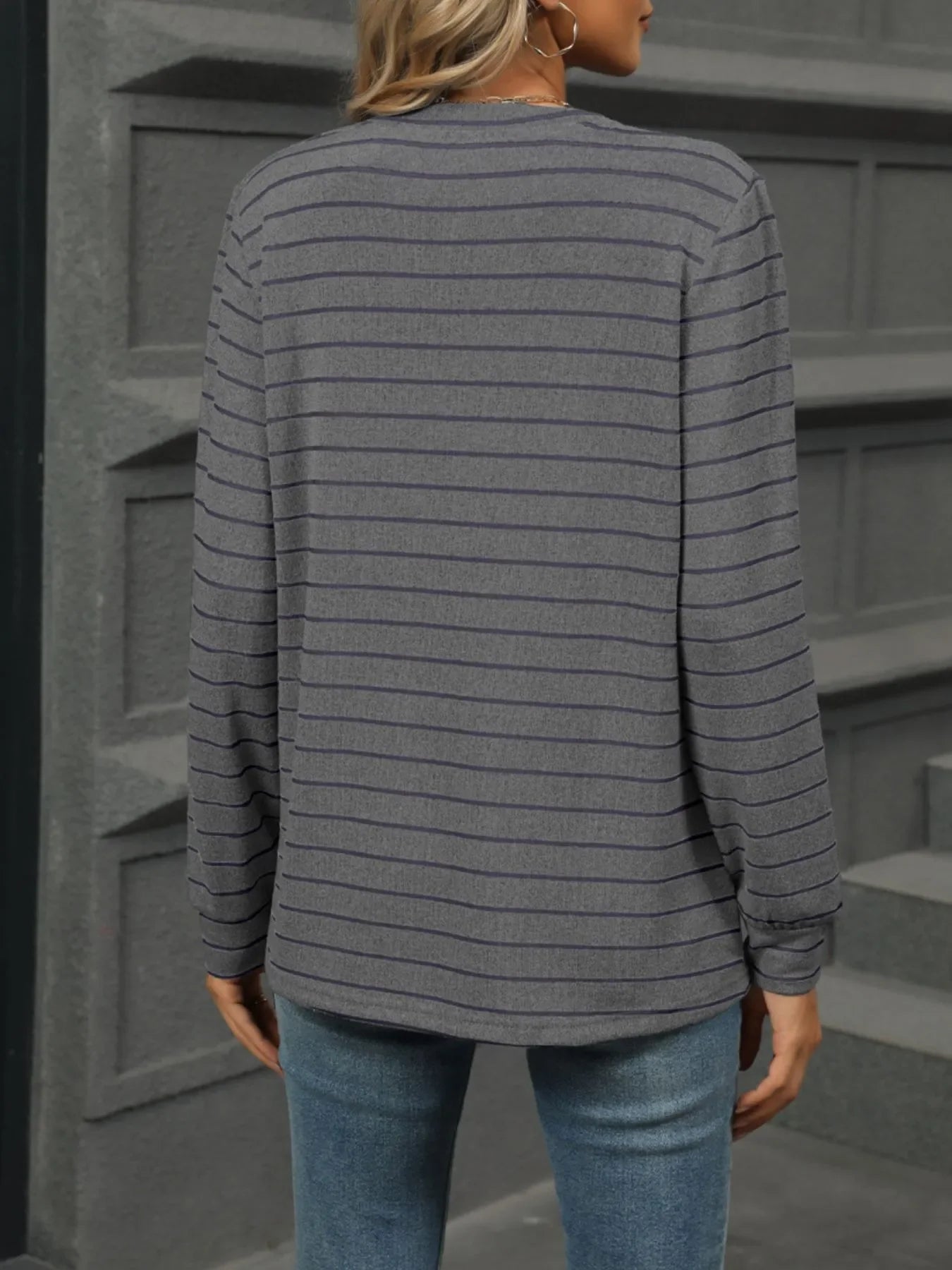 Striped Henley T-Shirt with Button Detail - Southern Shores Clothing