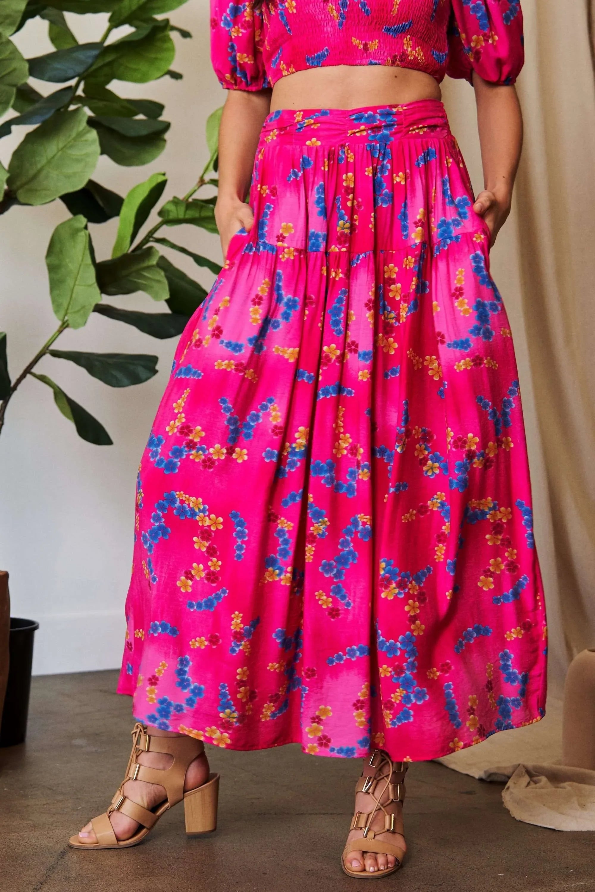 Printed Smocking Waistband Ruffled Maxi Skirt - Southern Shores Clothing