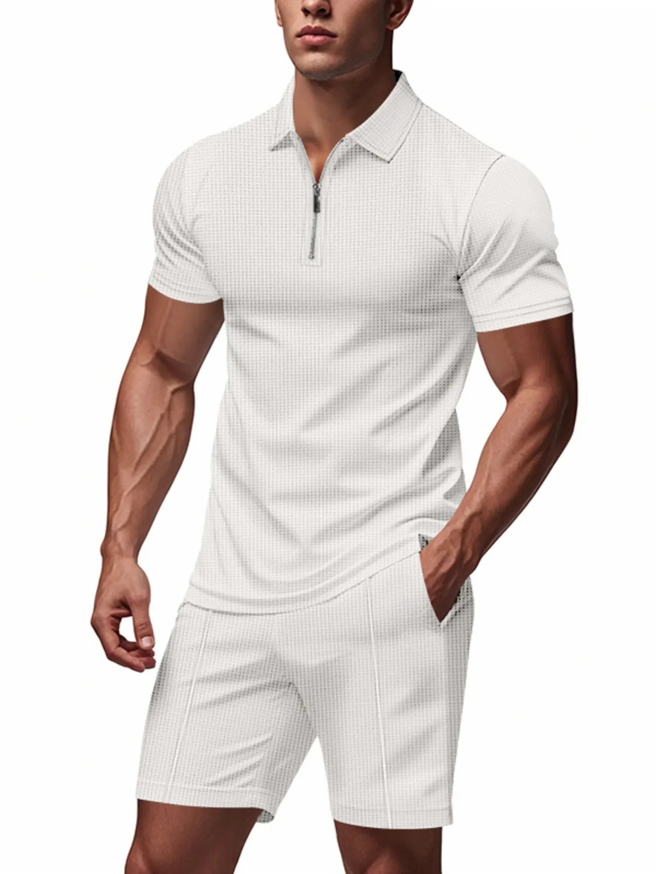 Men's Plus Size Quarter Zip Short Sleeve Top and Shorts Set - Southern Shores Clothing