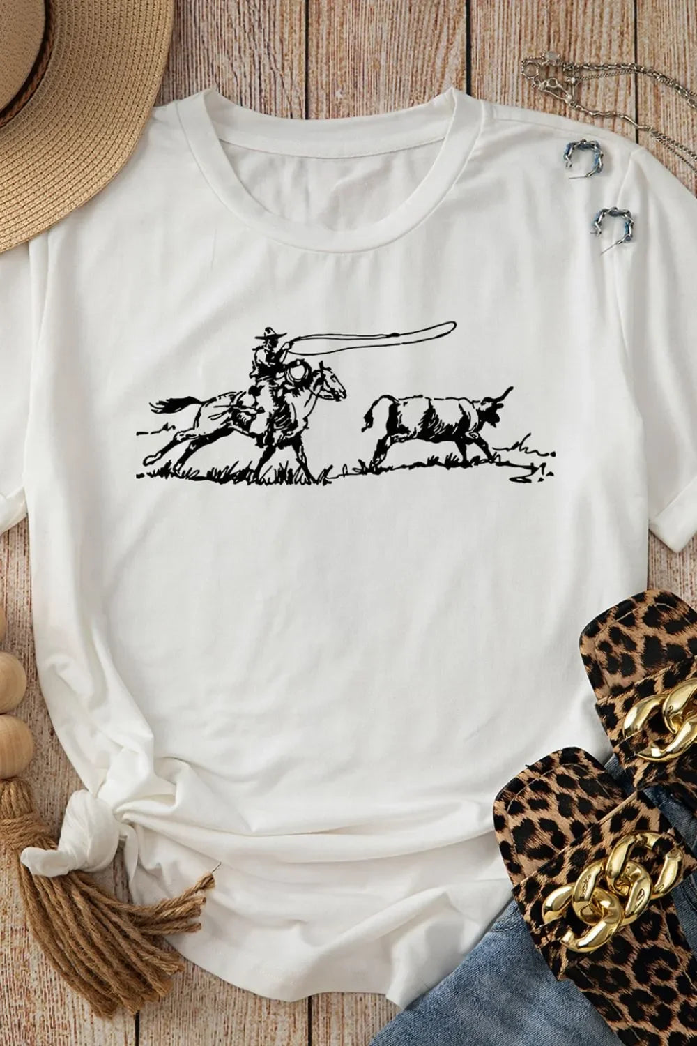 Rodeo Graphic Print Round Neck T Shirt Stretch Fabric - Southern Shores Clothing