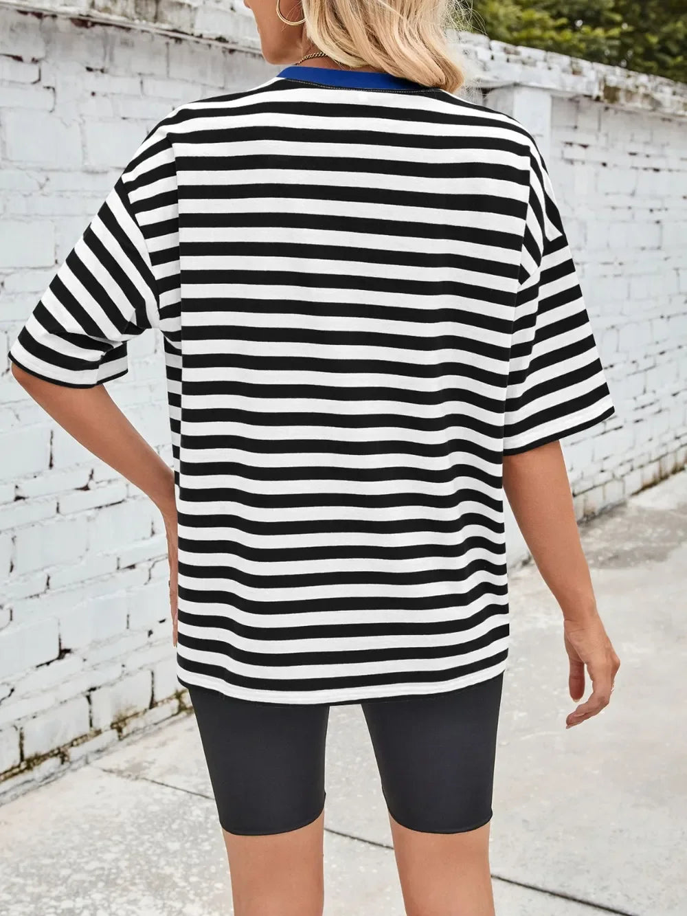 Striped Round Neck Half Sleeve Stretchy T Shirt - Southern Shores Clothing
