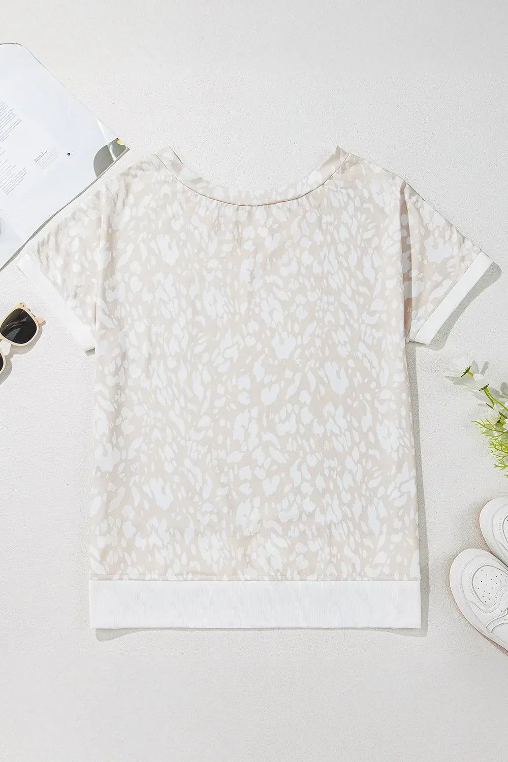 Leopard Print V-Neck Side Slit Loose Fit T Shirt - Southern Shores Clothing