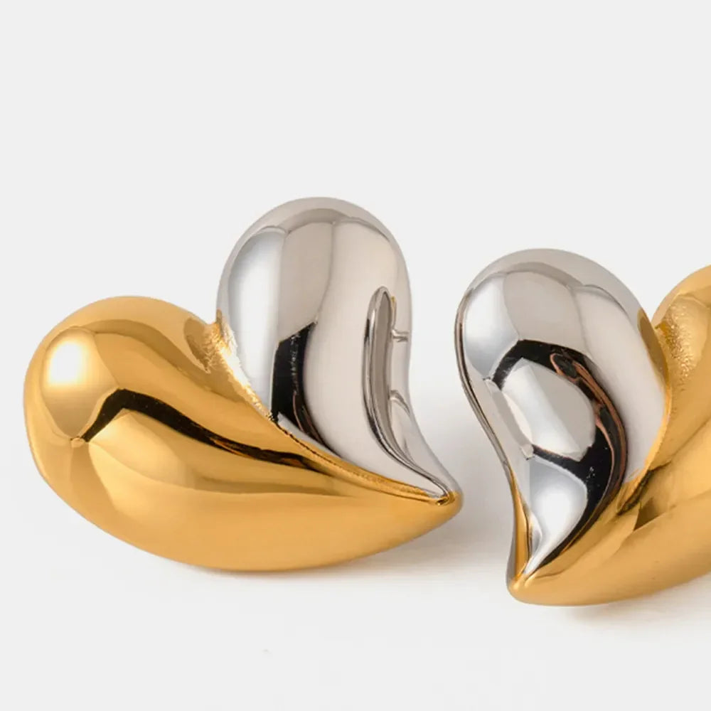18K Gold Plated Stainless Steel Heart Stud Earrings - Southern Shores Clothing