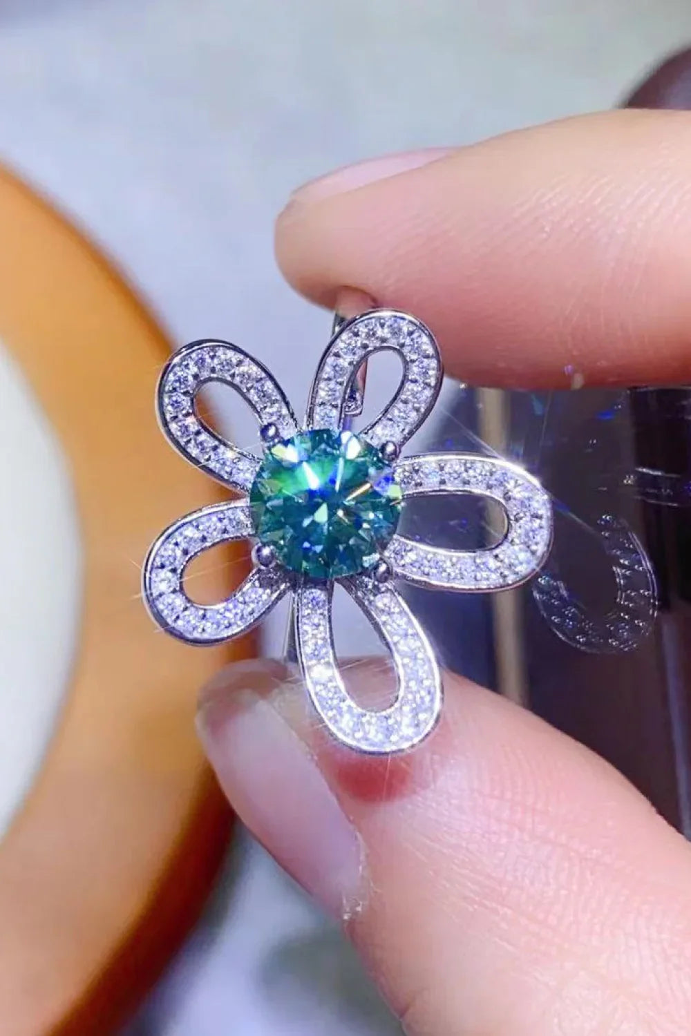 1 Carat Moissanite Flower Open Ring Platinum Plated Silver - Southern Shores Clothing