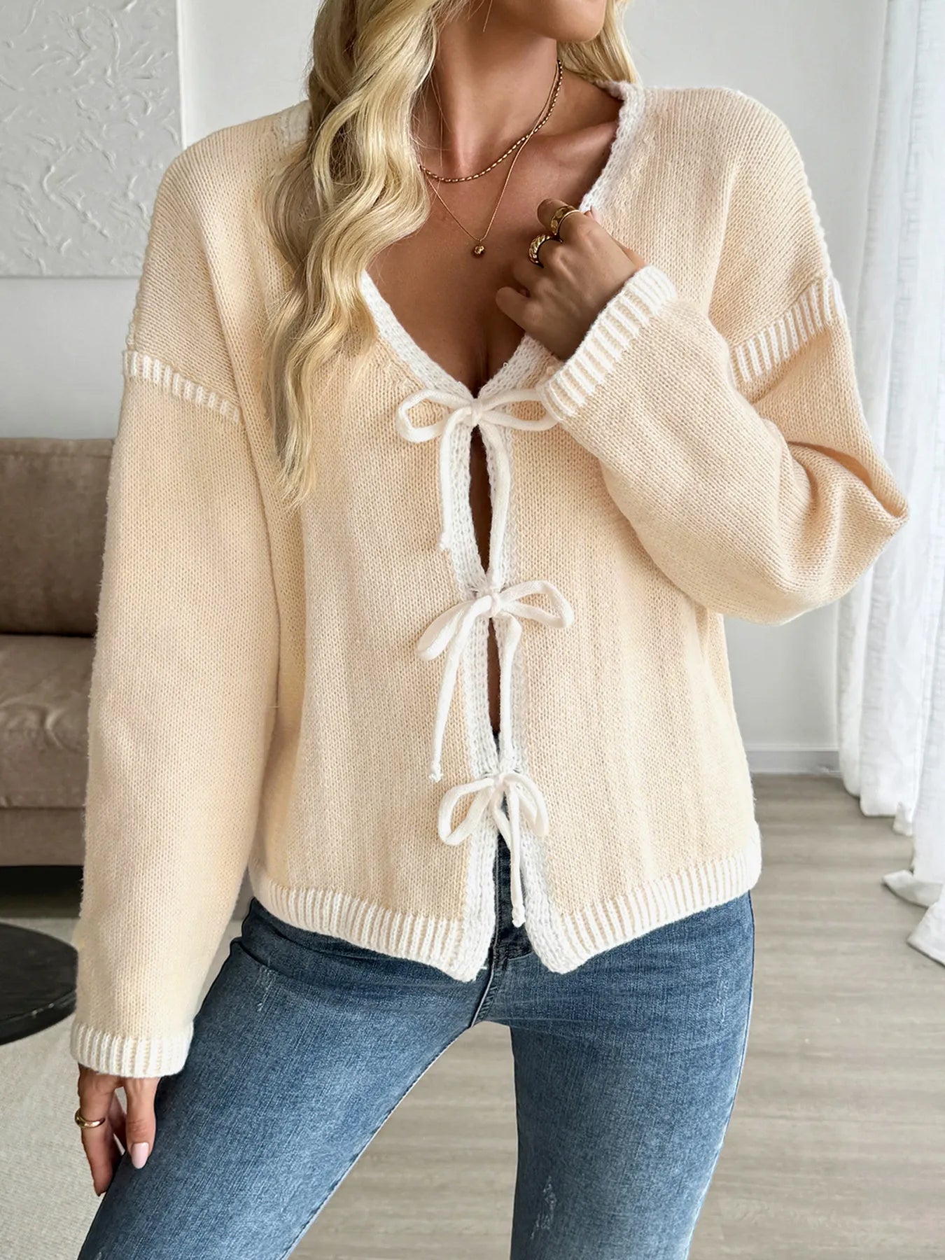 Tie-Front Long Sleeve Cardigan