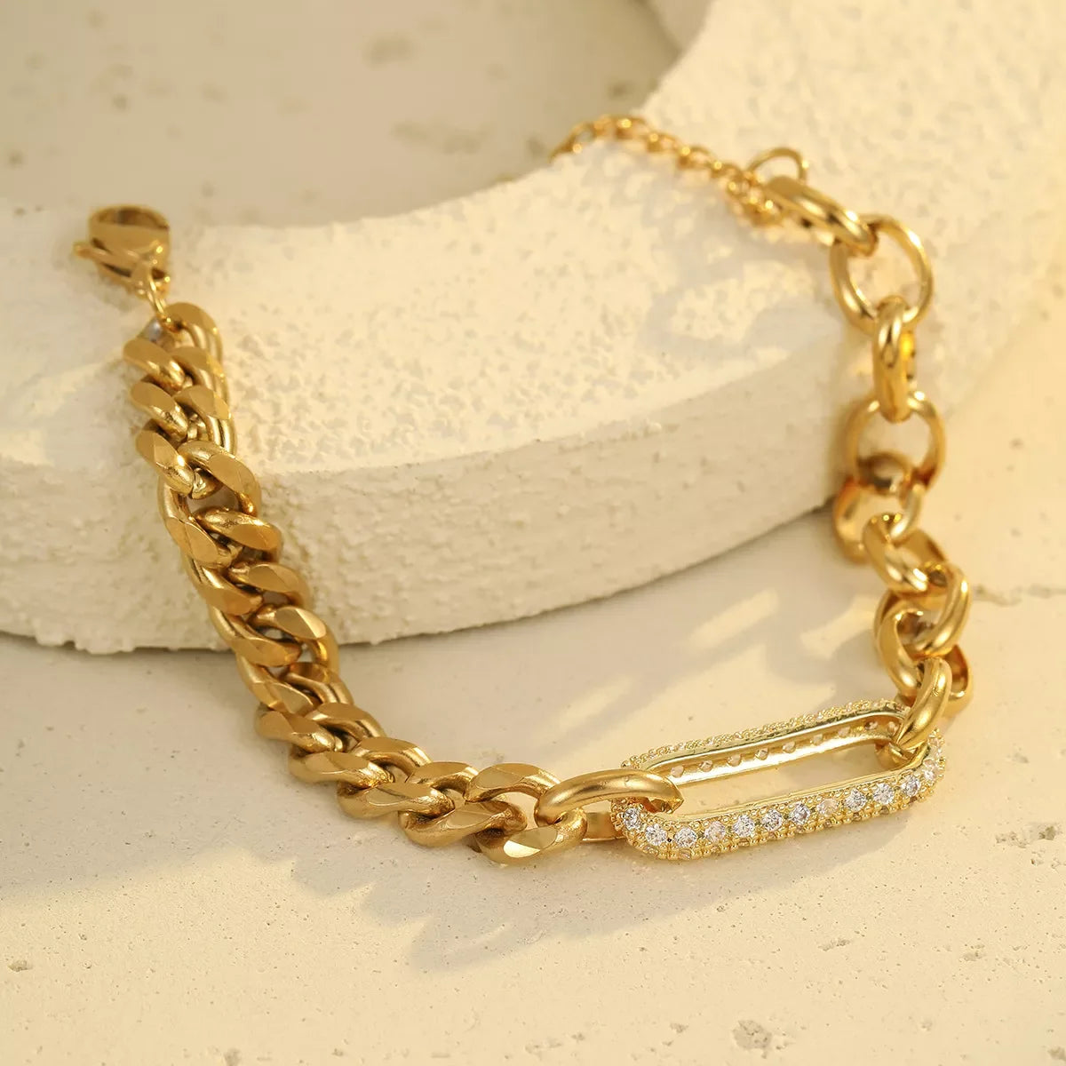 18K Gold-Plated Rhinestone Chain Bracelet Adjustable - Southern Shores Clothing