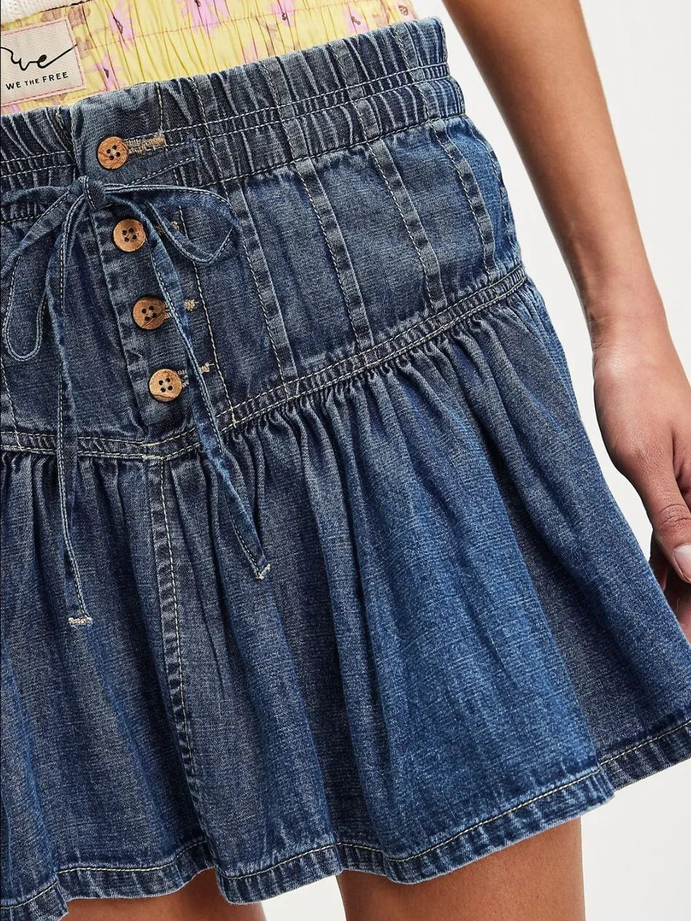 Buttoned Ruffled Mini Denim Skirt With Front Buttons - Southern Shores Clothing