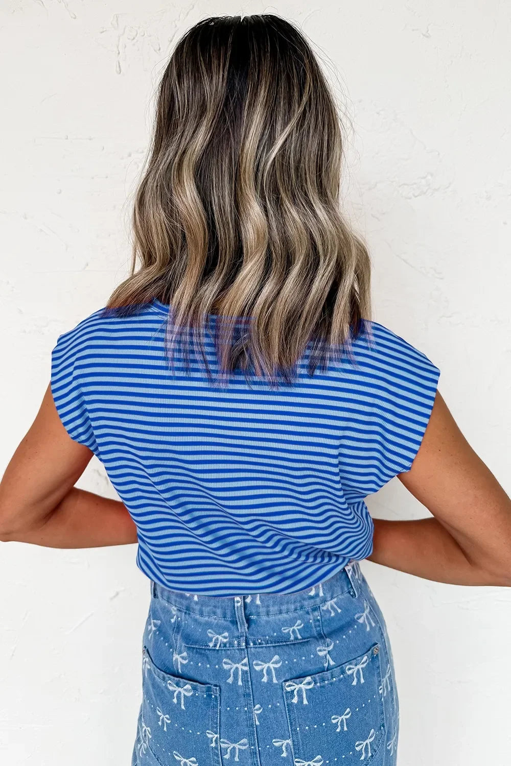 Striped Round Neck Cap Sleeve T Shirt Casual - Southern Shores Clothing