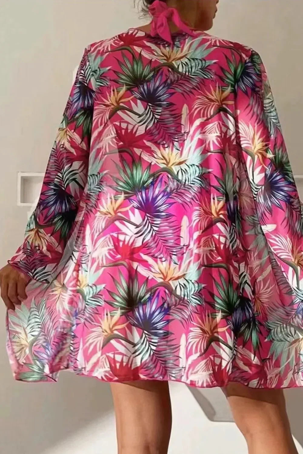 Tropical Print Halter Neck Three-Piece Swim Set Removable Pads - Southern Shores Clothing