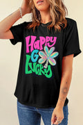 Slightly Stretchy Letter Graphic Round Neck Tee - Southern Shores Clothing
