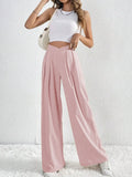V-Waisted Ruched Front Flowing Wide Leg Pants Casual Wear - Southern Shores Clothing