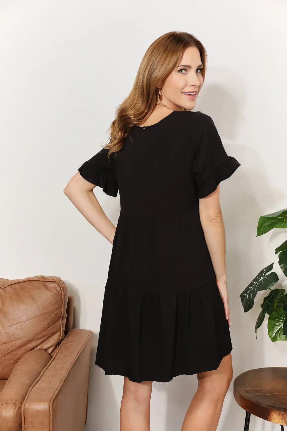 Mandy V-Neck Flounce Sleeve Tiered Dress - Southern Shores Clothing