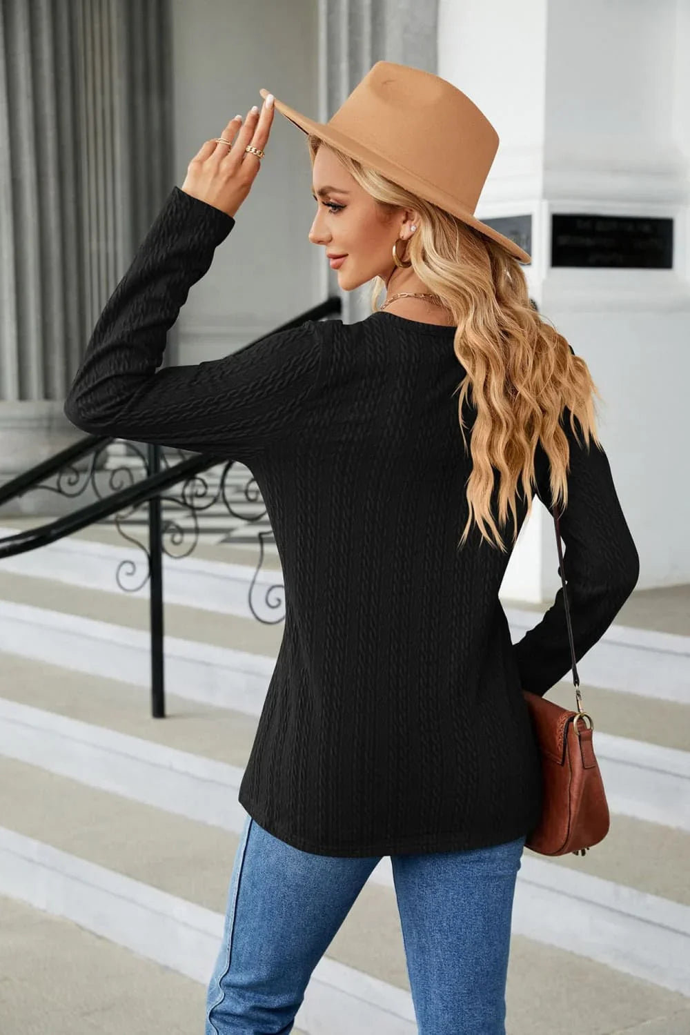 Casual Cable Knit Long Sleeve V-Neck T Shirt - Southern Shores Clothing