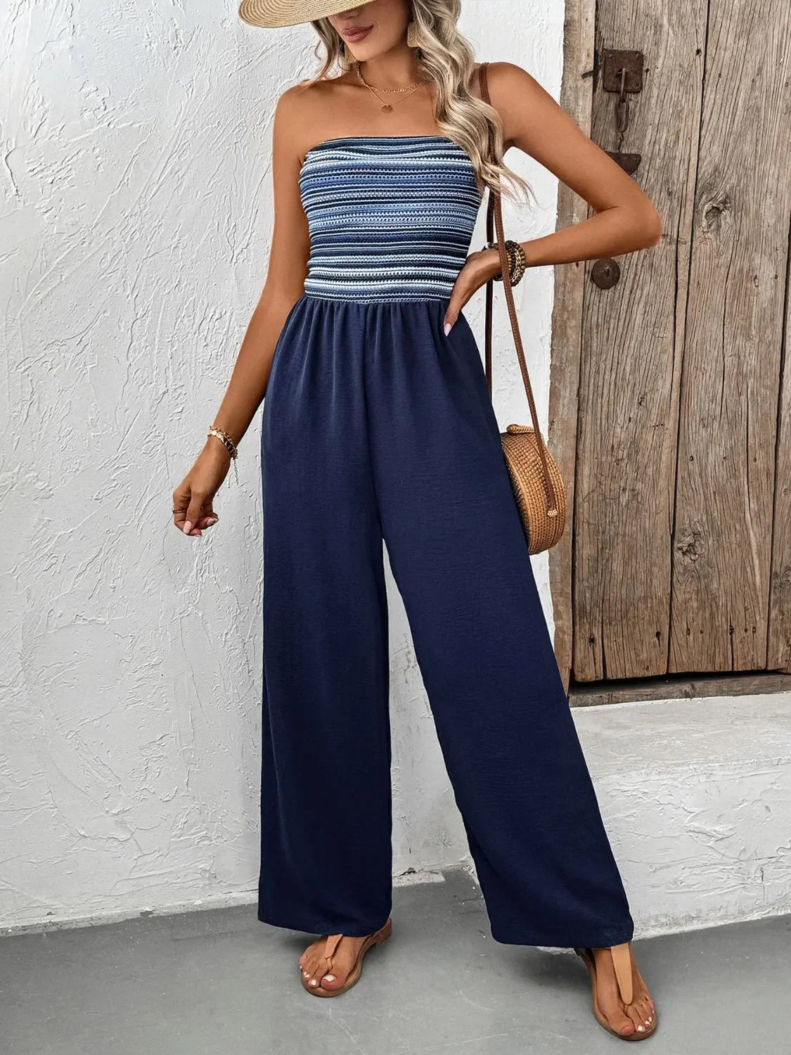 Tube Wide Leg Jumpsuit With Pockets Machine Washable - Southern Shores Clothing