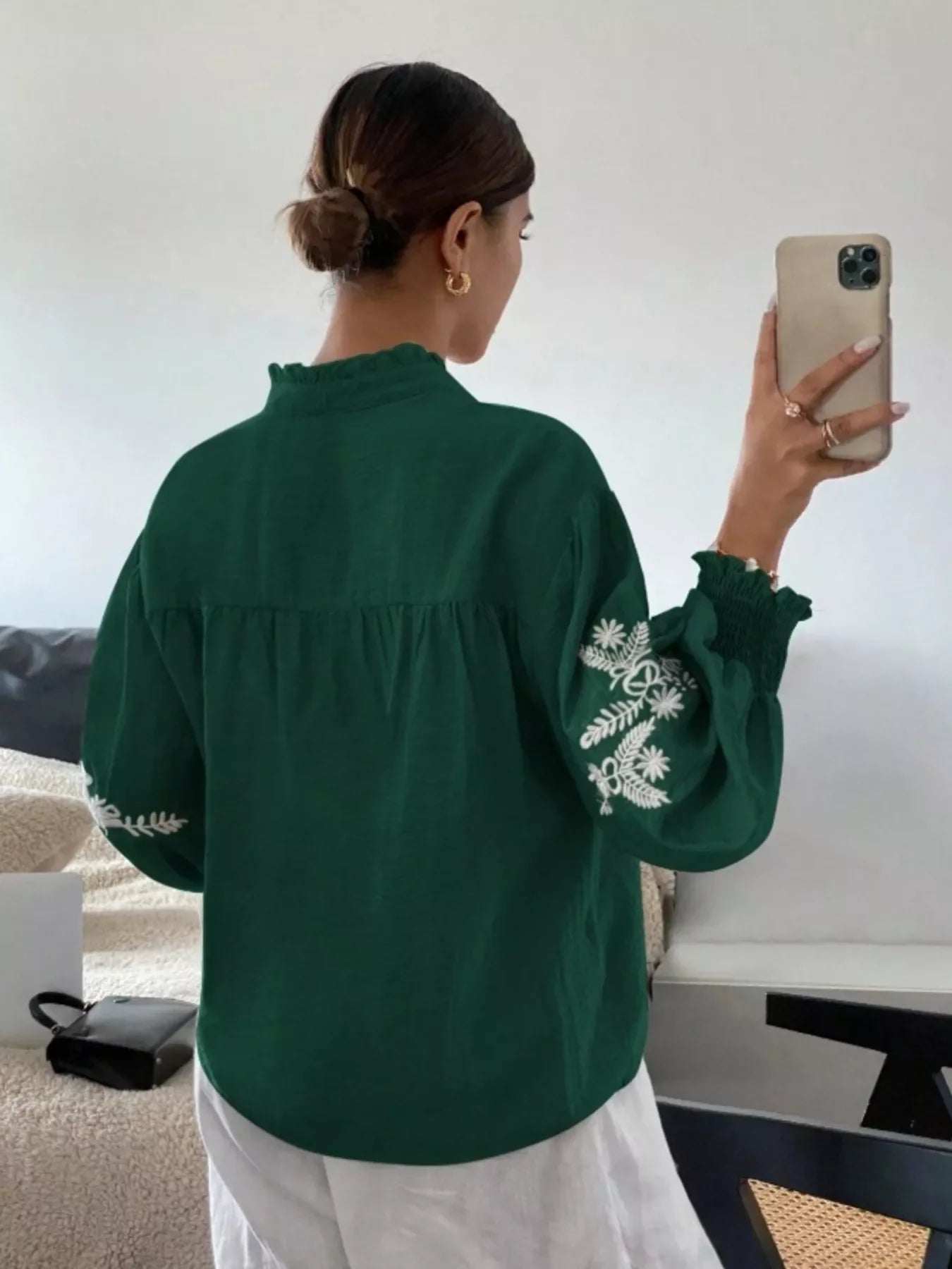 Southern Shores Elegant Embroidered Long Sleeve Buttoned Polyester Blouse With Je T'aime Design - Southern Shores Clothing