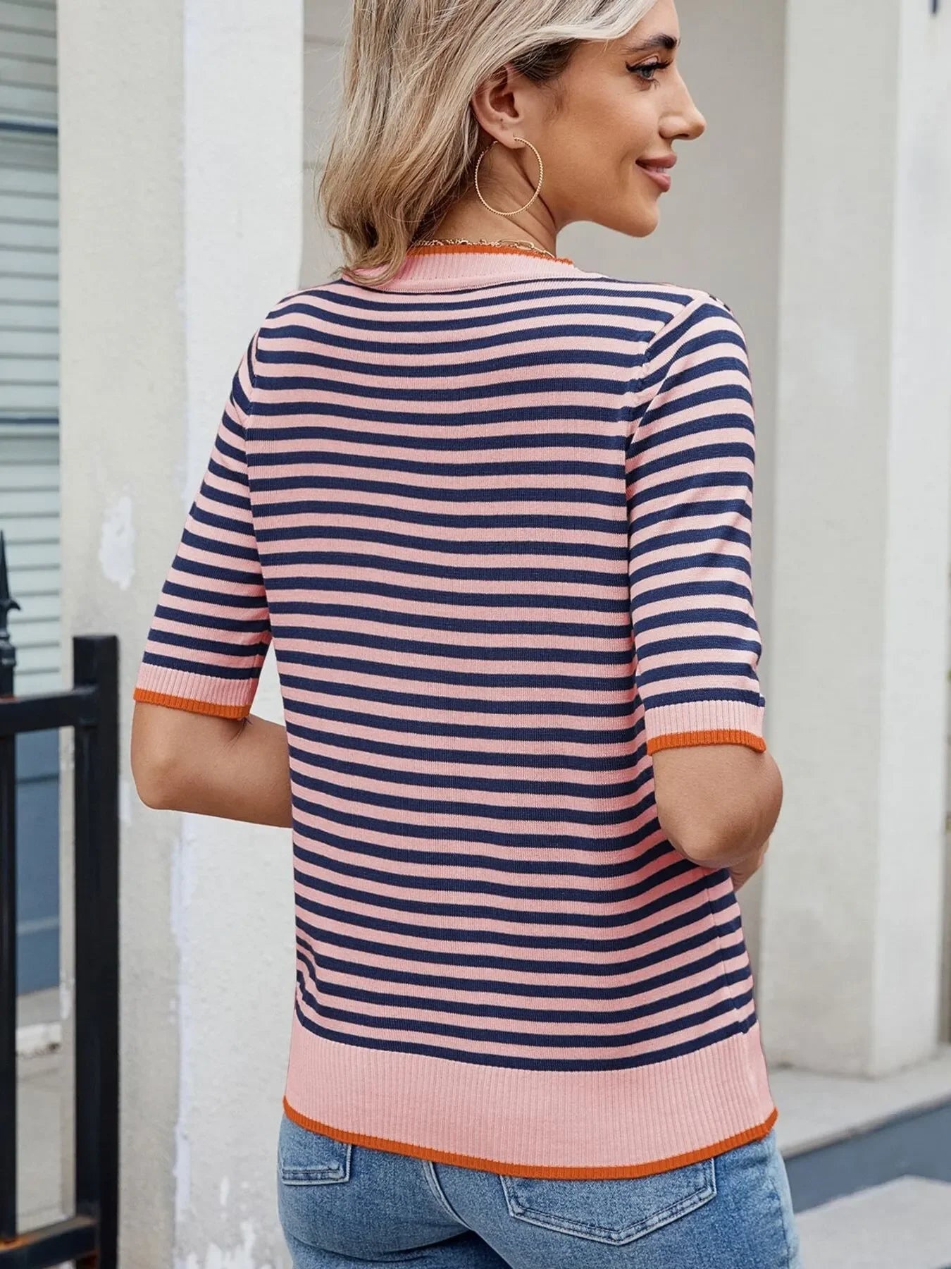Striped Casual T-Shirt With Contrast Trim Basic Fit - Southern Shores Clothing