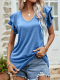 Layered Flutter Sleeve V-Neck T-Shirt Everyday Style - Southern Shores Clothing