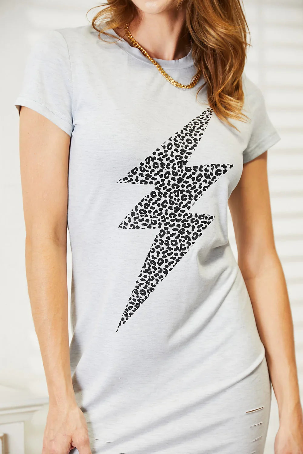 Leopard Lightning Graphic Tee Dress With Comfort Fit - Southern Shores Clothing