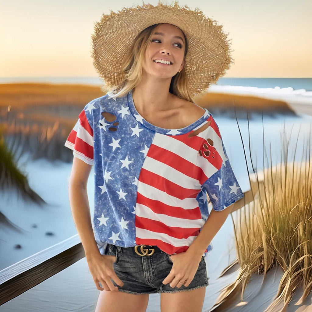 BiBi American Flag Theme Women's Short Sleeve T-Shirt