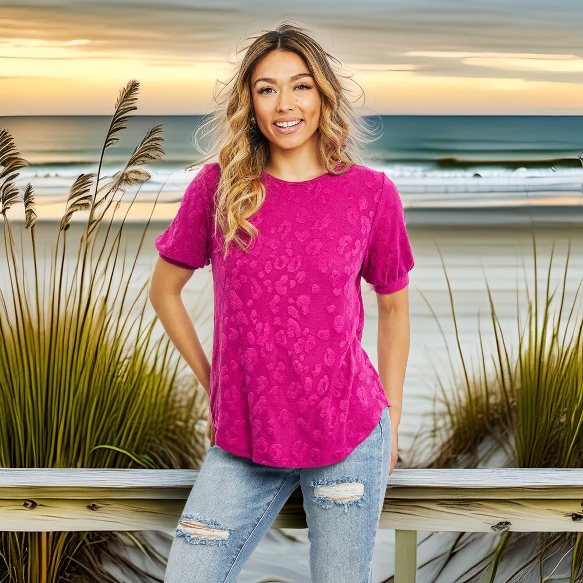Animal Textured Top With Relaxed Fit Tee - Southern Shores Clothing