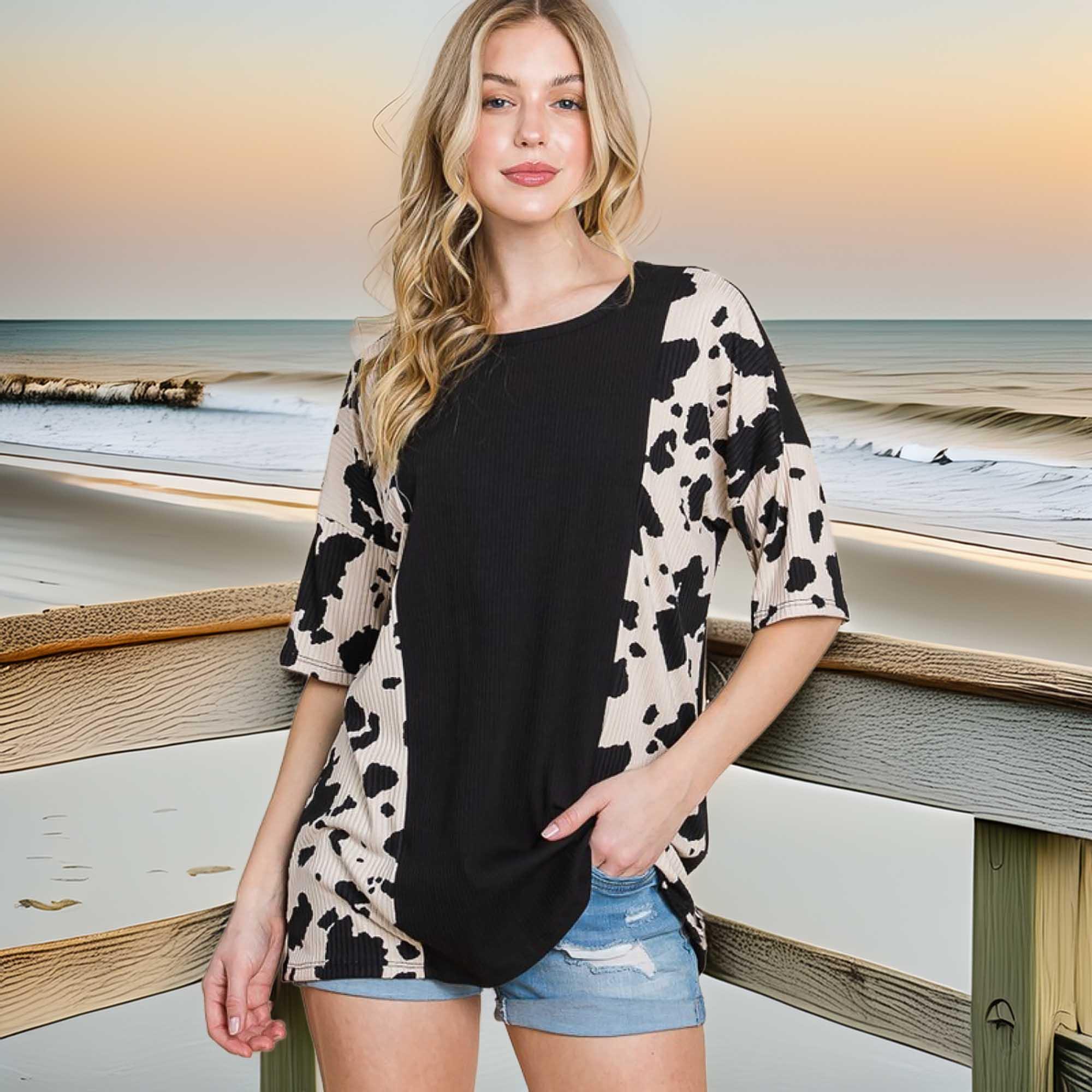 Rodeo Love Ribbed Animal Contrast T Shirt - Southern Shores Clothing