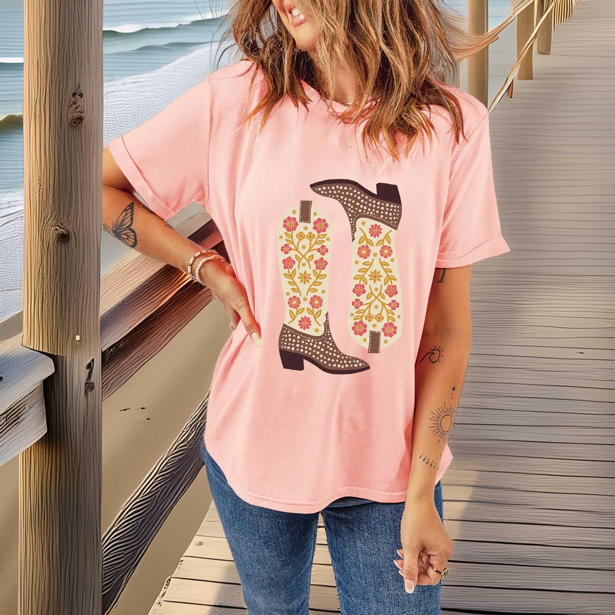 Boot Graphic Round Neck Short Sleeve T Shirt - Southern Shores Clothing