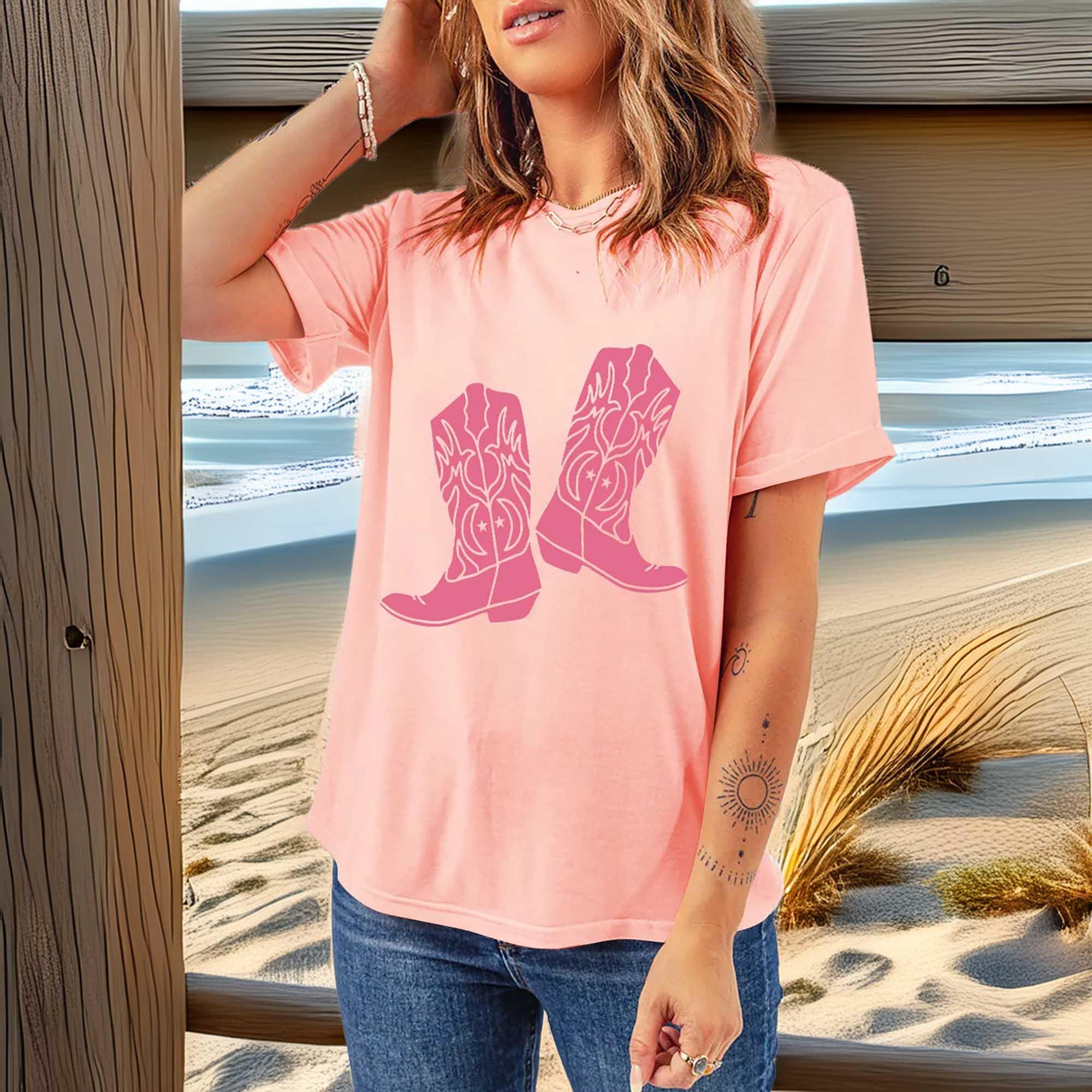 Boots Graphic Round Neck Short Sleeve T Shirt - Southern Shores Clothing