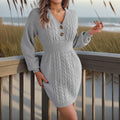 Buttoned Cable-Knit Stretch V-Neck Sweater Dress - Southern Shores Clothing