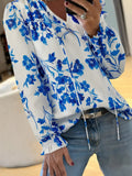 Floral Long Sleeve Tie Neck Blouse For Everyday Wear - Southern Shores Clothing