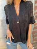 Plus Size One Button Openwork Sheer Cardigan - Southern Shores Clothing