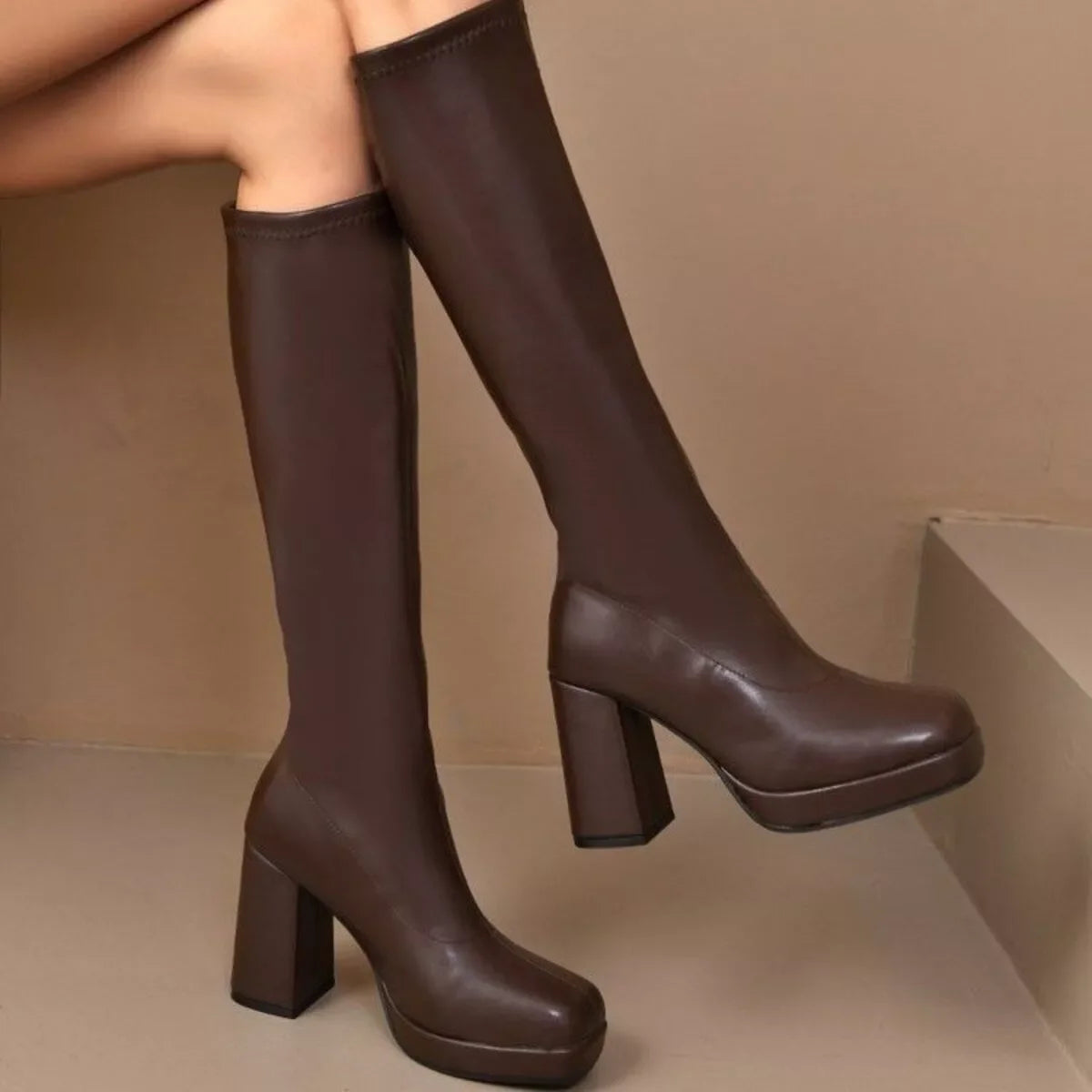 Square Toe Block Heel Boots Ankle Style Versatile