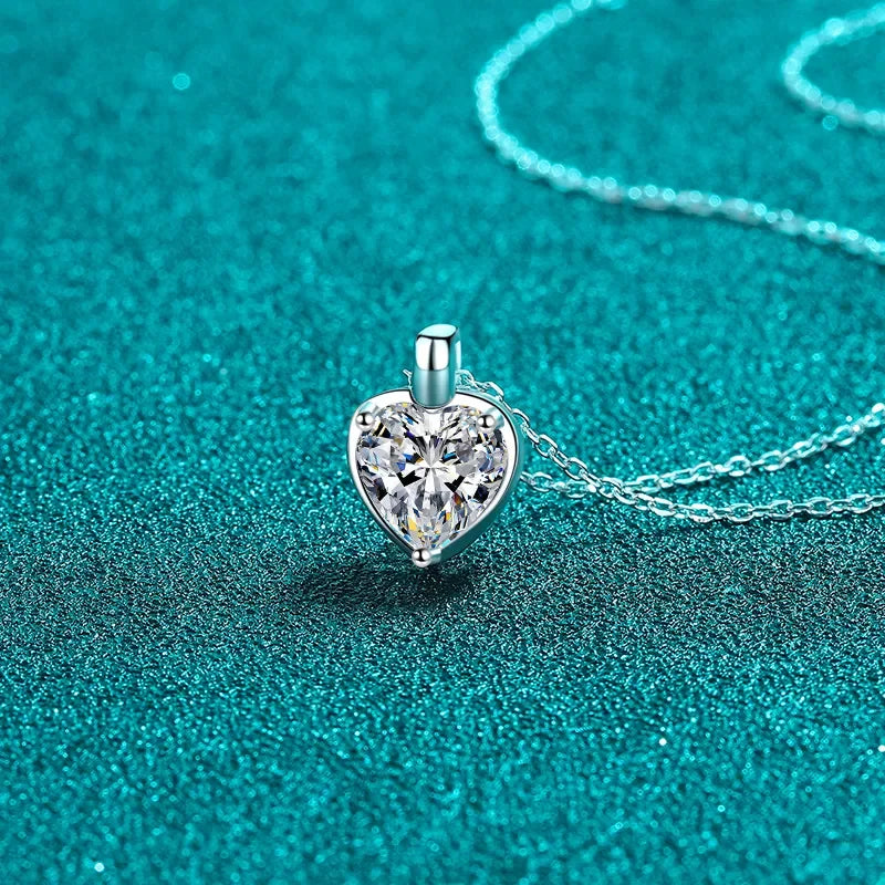 Moissanite Heart Necklace In Sterling Silver
