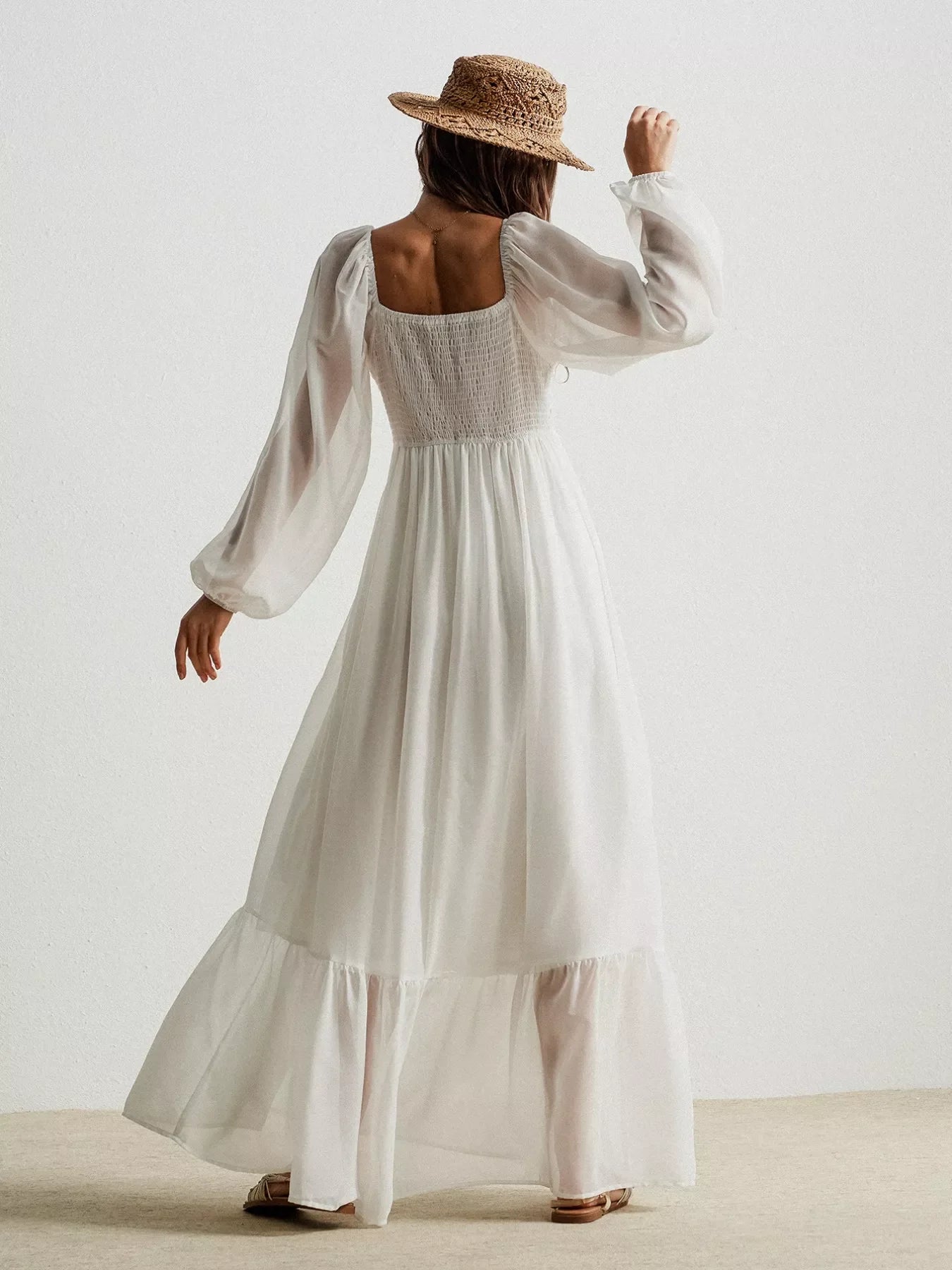 Boho Crochet Lace Maxi Dress With Smocked Bodice - Southern Shores Clothing