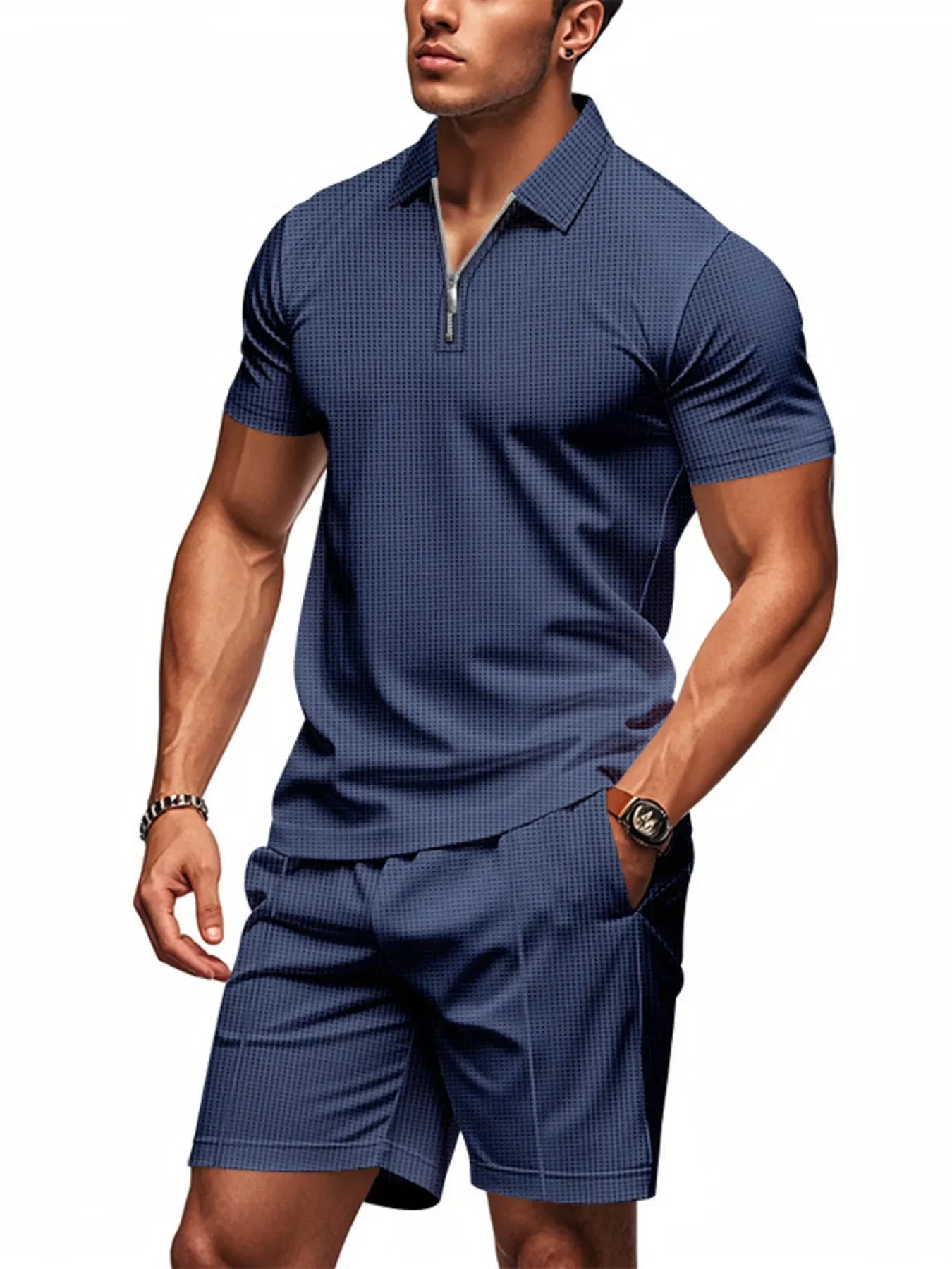 Men's Plus Size Quarter Zip Short Sleeve Top and Shorts Set - Southern Shores Clothing