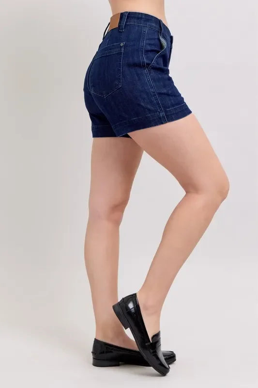Plus Size High Waist Denim Shorts With Pockets - Southern Shores Clothing