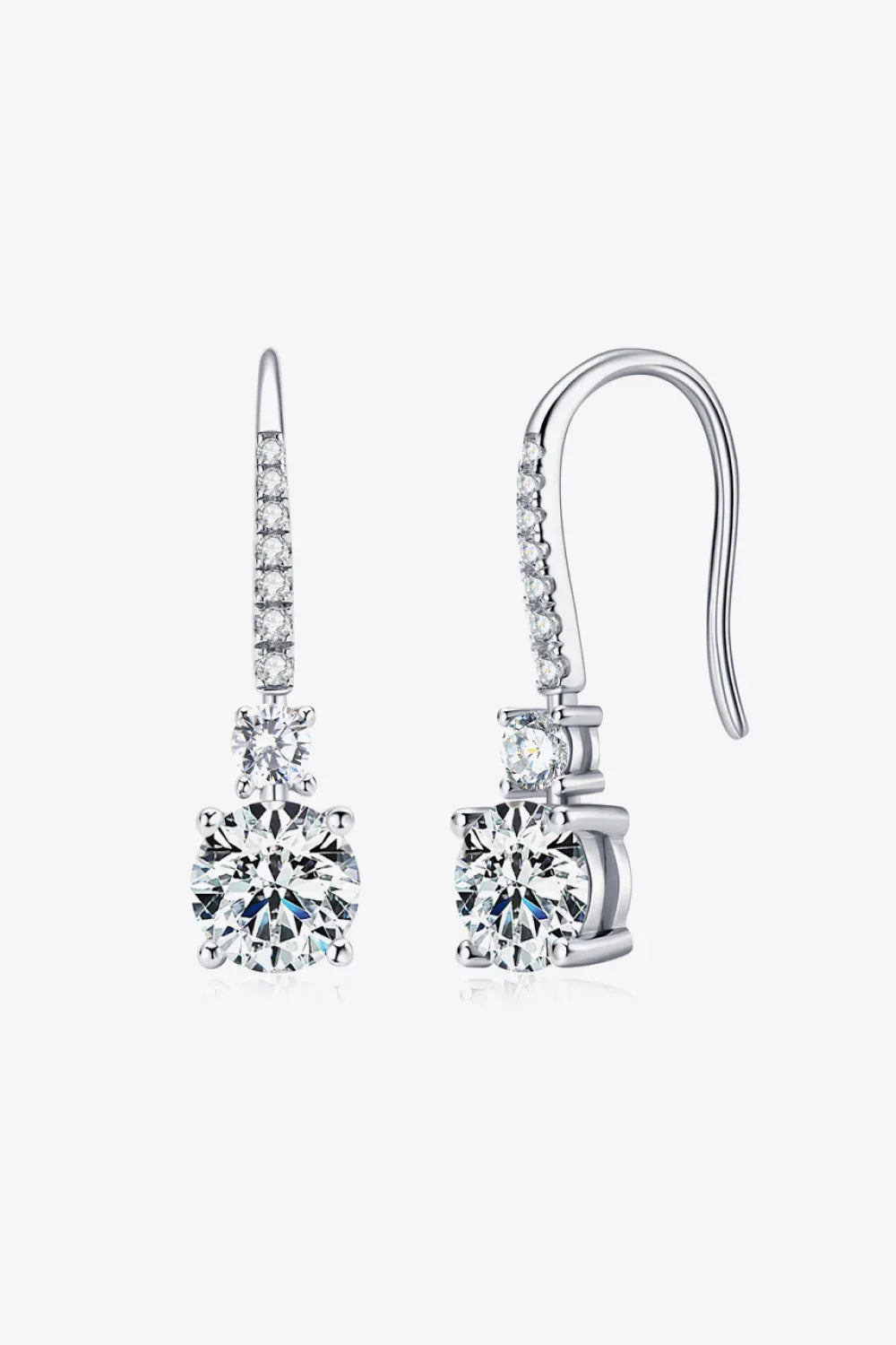 Moissanite Sterling Silver Drop Earrings Lever Back - Southern Shores Clothing