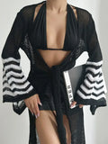 Openwork Striped Flare Sleeve Beach Cover Up - Southern Shores Clothing