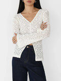 Lace V-Neck Flare Sleeve Buttoned Slit T Shirt - Southern Shores Clothing
