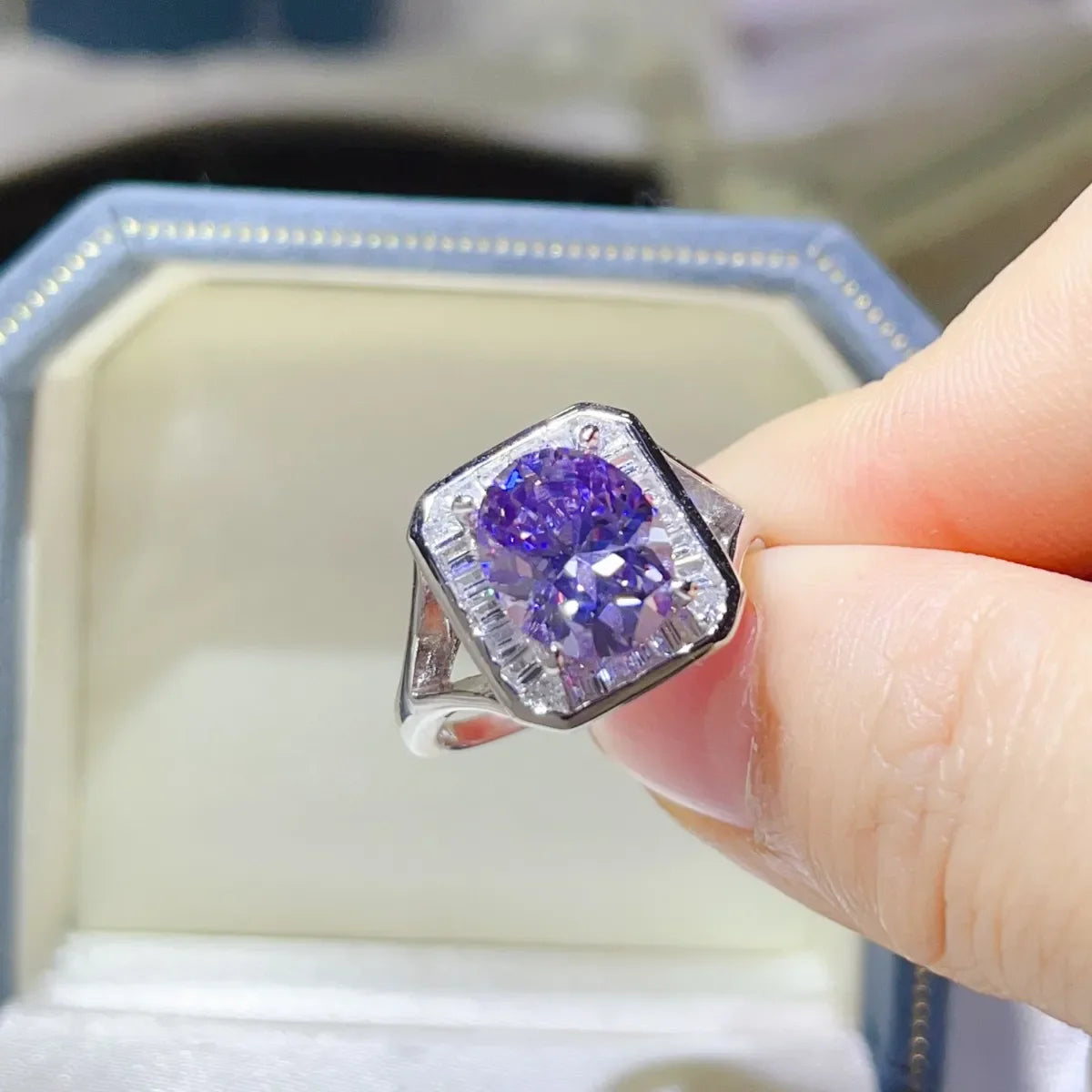 3 Carat Moissanite Square Ring In Platinum Plated Silver