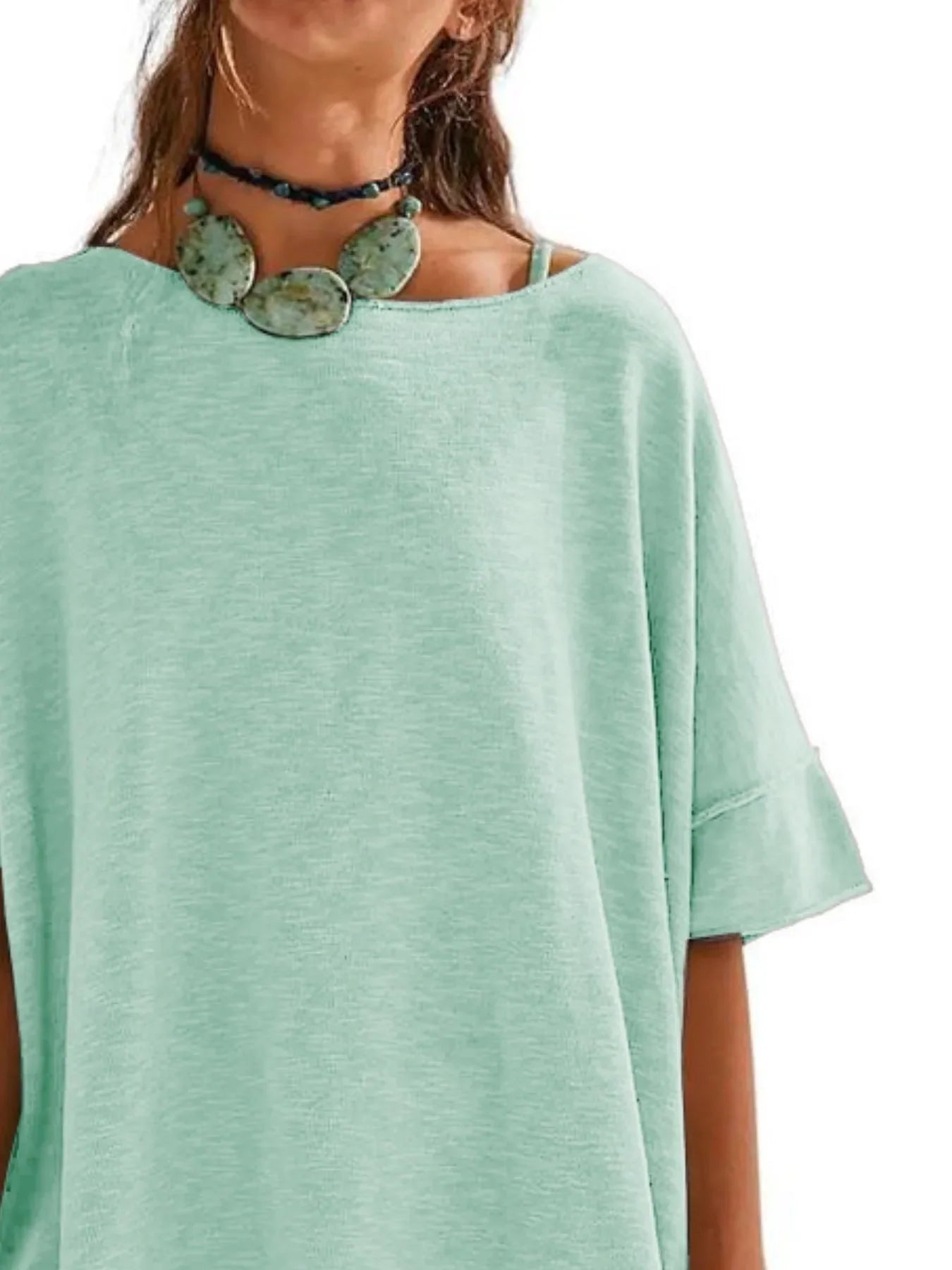 Oversized Round Neck Drop Shoulder Stretchy T Shirt - Southern Shores Clothing