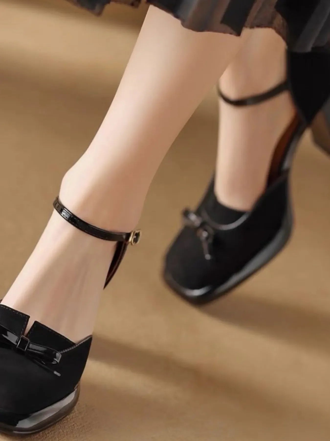 Bow Block Heel Ankle Strap Pumps For Evening Wear