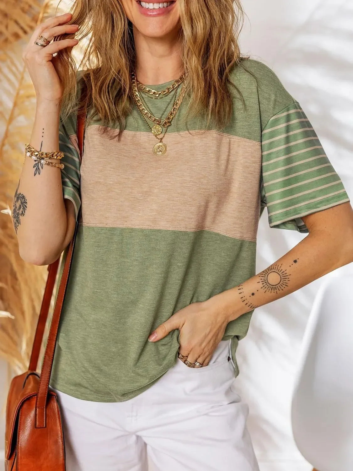 Block Striped Sleeve T Shirt With Lightweight Fabric - Southern Shores Clothing