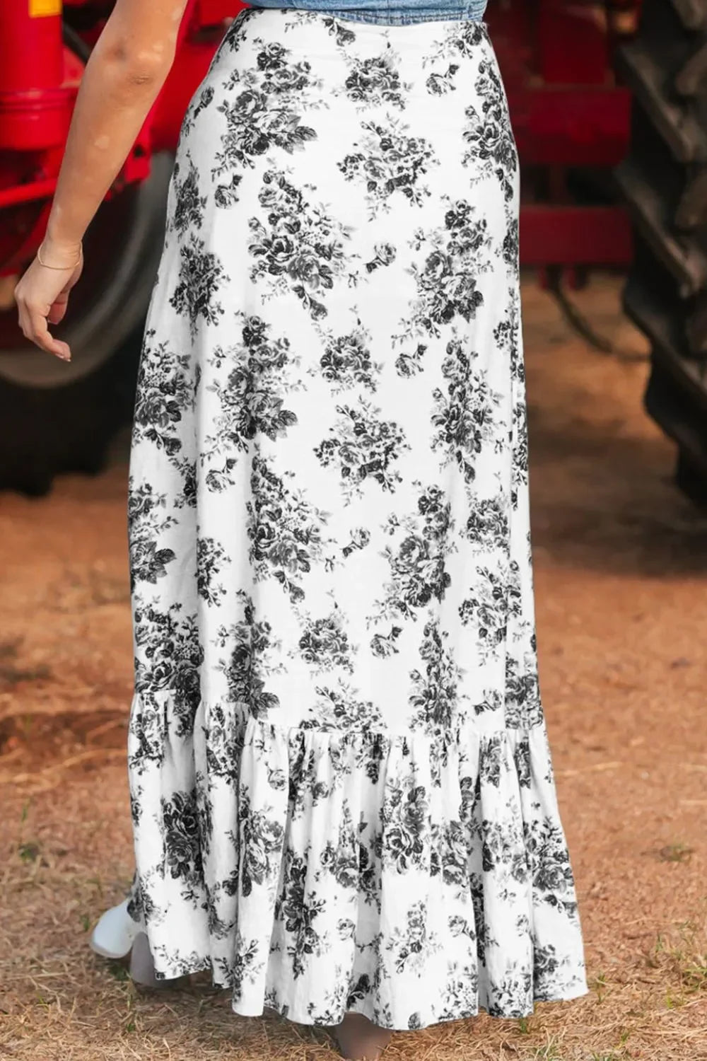 Boho Floral High Waist Ruffle Split Maxi Skirt - Southern Shores Clothing