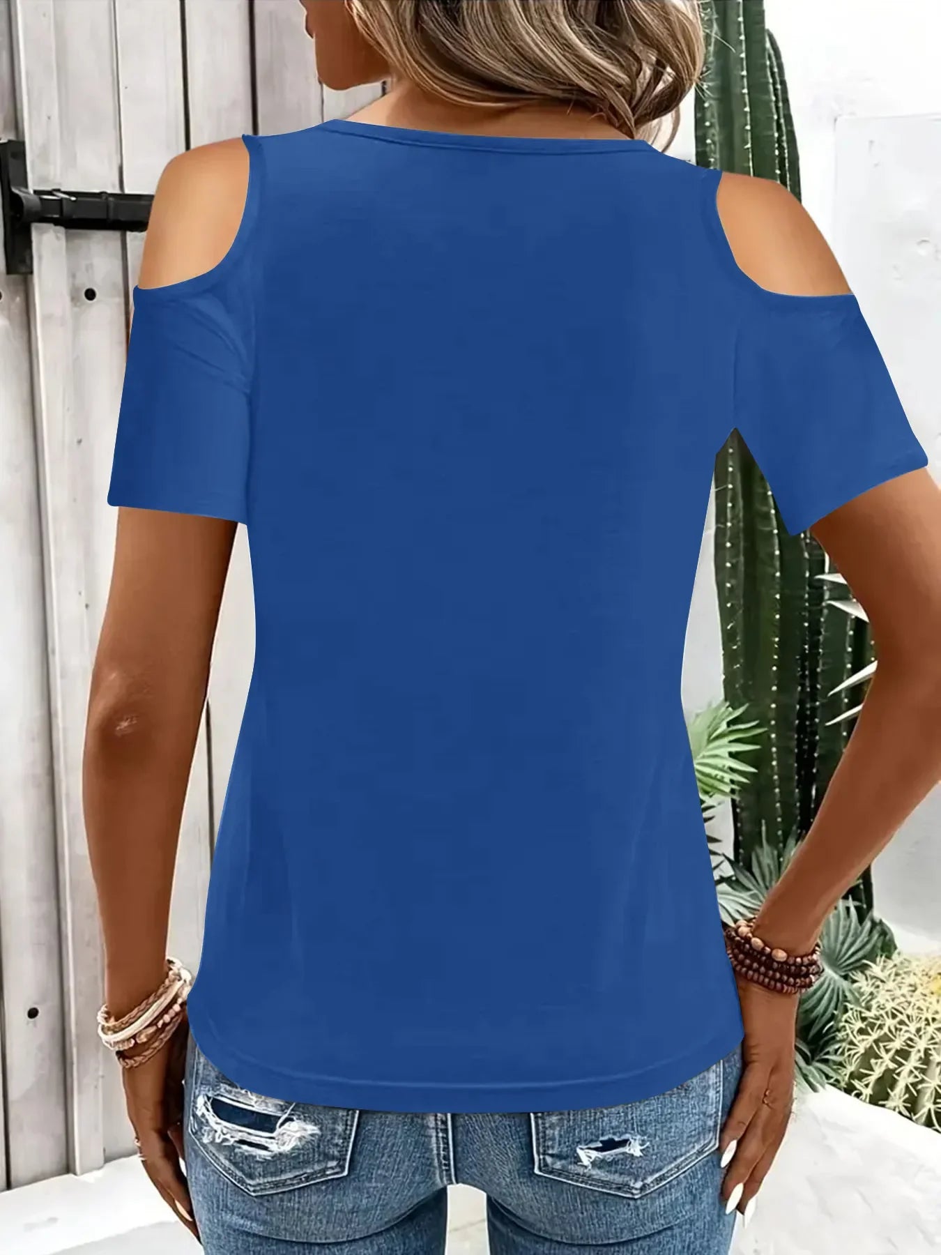 Stretch Cold Shoulder Tee With Metal Ring Detail - Southern Shores Clothing