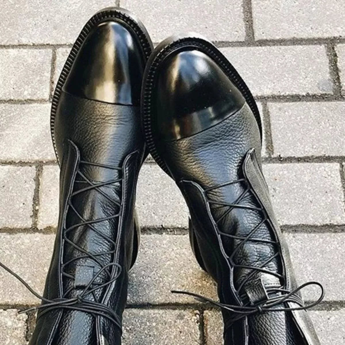 Lace Up Leather Boots With Flat Heel Classic - Southern Shores Clothing