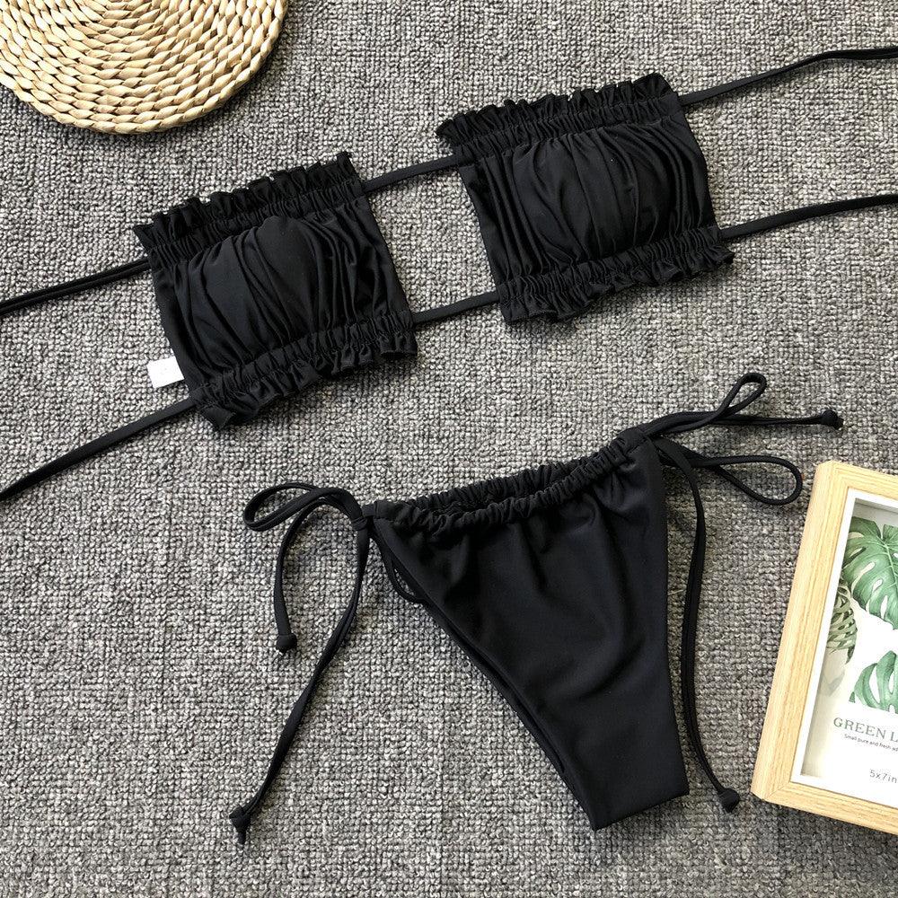 Frill Trim Ruched Bikini Set With Removable Padding - Southern Shores Clothing