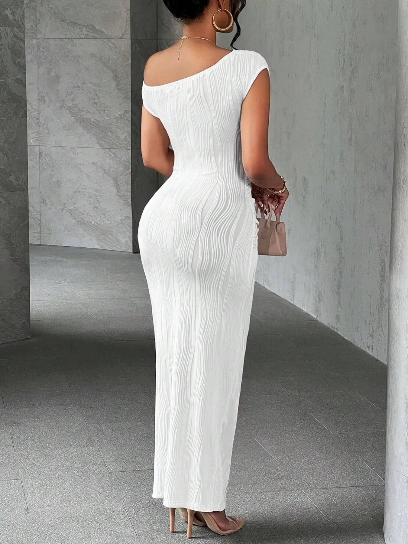 Textured Single Shoulder Bodycon Maxi Dress - Southern Shores Clothing