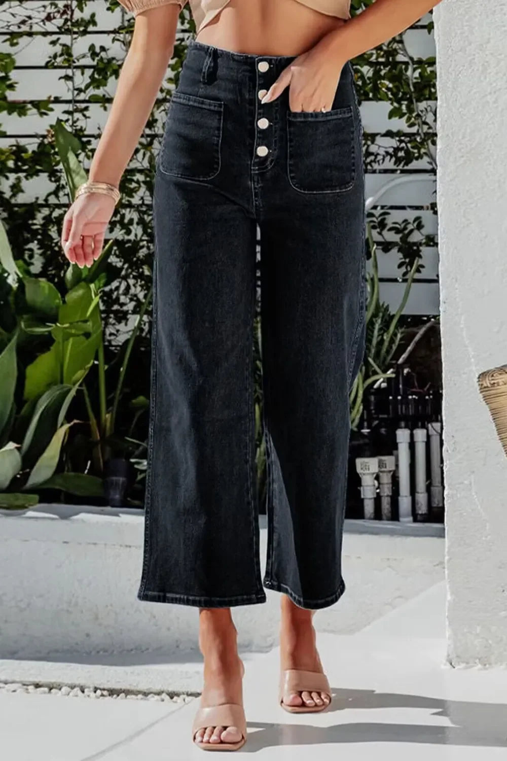 Savannah Inspired Button Fly Cropped Wide Leg Denim Jeans - Southern Shores Clothing